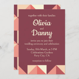 Perzik Roze Paarse Driehoek Geometrische Bruiloft Kaart