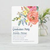 Perzik Roze Pioen Blauwe Afstudeer Uitnodiging (Staand voorkant)