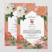 Perzik Roze Pioenen Bloemen Bruiloft Route Programmakaart (Voorkant / Achterkant)