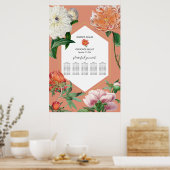 Perzik Roze Pioenen Bloemen Bruiloft Zitkaarten Poster (Keuken)