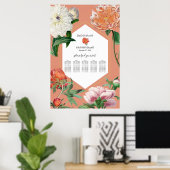 Perzik Roze Pioenen Bloemen Bruiloft Zitkaarten Poster (Thuiskantoor)