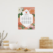 Perzik Roze Pioenen Bloemen Bruiloft Zitkaarten Poster (Keuken)