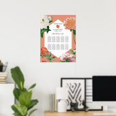 Perzik Roze Pioenen Bloemen Bruiloft Zitkaarten Poster (Thuiskantoor)