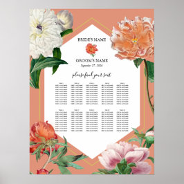 Perzik Roze Pioenen Bloemen Bruiloft Zitkaarten Poster