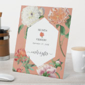 Perzik Roze Pioenrozen Bloemen Trouwkaarten Cadeau Reclamebord Met Voetstuk (Insitu)