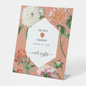 Perzik Roze Pioenrozen Bloemen Trouwkaarten Cadeau Reclamebord Met Voetstuk (Voorkant)