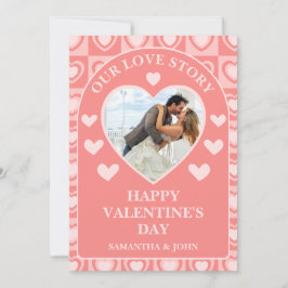 Perzik Roze Retro Harten Valentijnsdag Cadeau Foto Feestdagenkaart