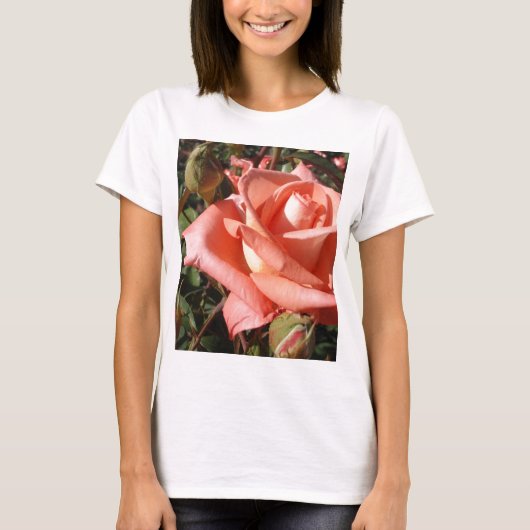 Perzik Roze Roos T-shirt (Voorkant)