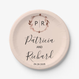 Perzik Roze rose goud folie Monogram Trouwdag Papieren Bordje