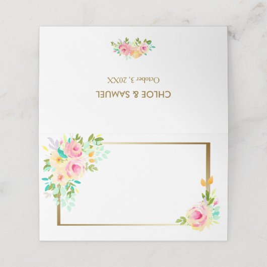 Perzik roze rozen bloemenbruiloft plaatskaartje (Buitenkant ongevouwen)