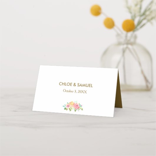 Perzik roze rozen bloemenbruiloft plaatskaartje (Achterkant)