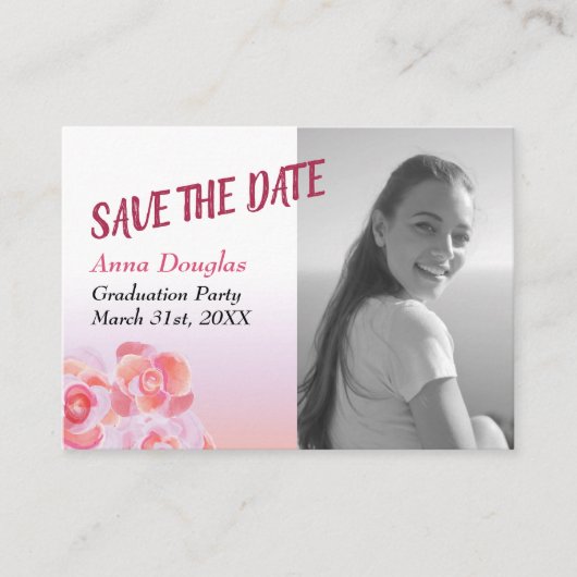 Perzik, Roze rozen sparen-de-Datum Advieskaart (Voorkant)