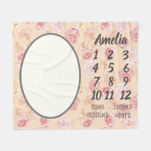 Perzik & Roze Rozen Waterverf Mijlpaal Baby Blanke