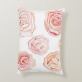 Perzik & Roze Rozen Waterverf Persoonlijk Monogram Accent Kussen (Achterkant (Verticaal))
