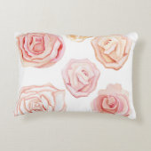Perzik & Roze Rozen Waterverf Persoonlijk Monogram Accent Kussen (Achterkant)