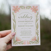 Perzik roze & salie groen Art Nouveau wilde bloem Folie Uitnodiging