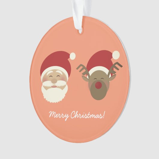 Perzik Roze Schattigee Kerstman & Kerstrendier Ornament (voorkant)