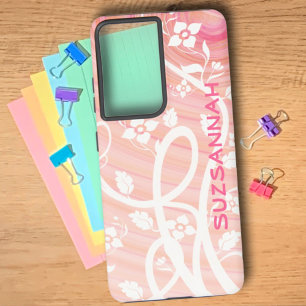 Perzik Roze Spiralen Filigraan Bloemen Sjabloon Samsung Galaxy Hoesje