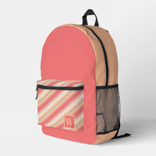 Perzik roze strepen trendy monogram bedrukte rugzak