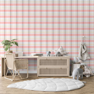 Perzik Roze Taupe Beige Grijs Geel Plaid Patroon Behang