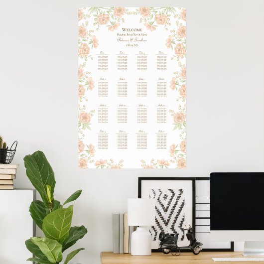 Perzik Roze Trouw Zitplaatsenkaart Poster (Thuiskantoor)