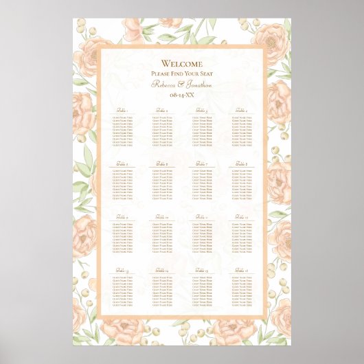 Perzik Roze Trouw Zitplaatsenkaart Poster (Voorkant)