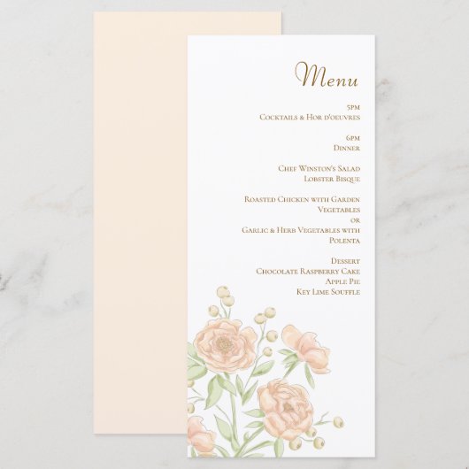 Perzik Roze Trouwmenu's Menu (Voorkant / Achterkant)