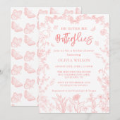 Perzik roze vlinders Chinoiserie Vrijgezellenfeest Kaart (Voorkant / Achterkant)