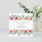 Perzik & Roze Waterverf Bloemen Moderne Trouwfeest Kaart (Staand voorkant)