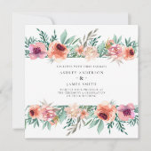 Perzik & Roze Waterverf Bloemen Moderne Trouwfeest Kaart (Voorkant)