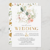 Perzik Roze Waterverf Bloemen Terrarium Bruiloft Kaart (Voorkant / Achterkant)