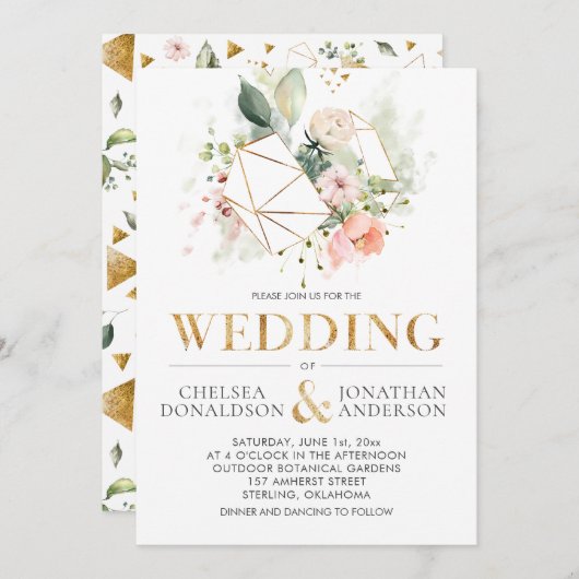 Perzik Roze Waterverf Bloemen Terrarium Bruiloft Kaart (Voorkant / Achterkant)