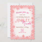 Perzik, roze wilde bloemen grens verjaardagsfeest kaart (Voorkant)