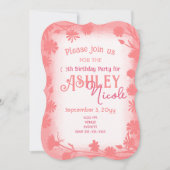 Perzik, roze wilde bloemen grens verjaardagsfeest kaart (Voorkant)