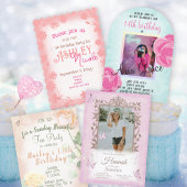 Perzik, roze wilde bloemen grens verjaardagsfeest kaart