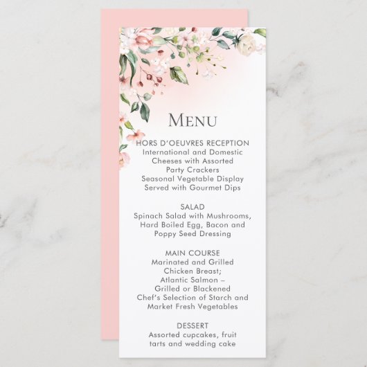 Perzik Roze Wit Bloemen Menu Rack Kaarten (Voorkant / Achterkant)