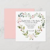 Perzik roze wit groen bloemenhart krans bruiloft kaart (Voorkant / Achterkant)