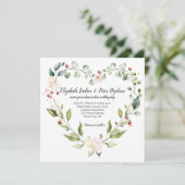 Perzik roze wit groen bloemenhart krans bruiloft kaart (Staand voorkant)