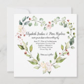 Perzik roze wit groen bloemenhart krans bruiloft kaart (Voorkant)