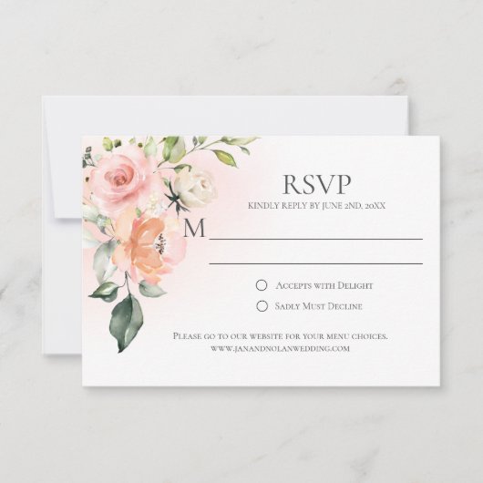 Perzik Roze Wit Rozen Groen RSVP Kaarten (Voorkant)