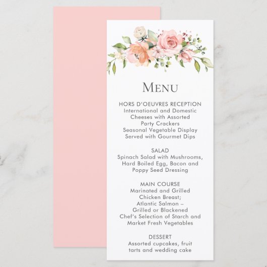 Perzik Roze Witte Bloemboeket Menukaart Kaarten (Voorkant / Achterkant)