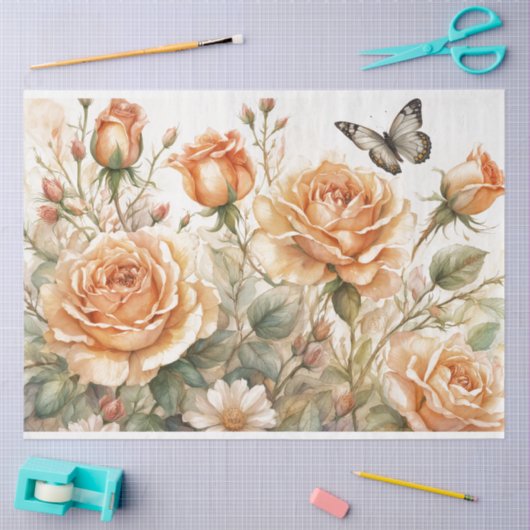 Perzik Rozen 18b Decoupage Tissue Paper Tissuepapier (Craft)