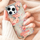 Perzik Rozen Aangepaste Naam Bloemen Case-Mate iPhone Case