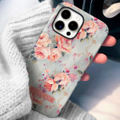Perzik Rozen Aangepaste Naam Bloemen Case-Mate iPhone Case
