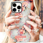 Perzik Rozen Aangepaste Naam Bloemen Case-Mate iPhone Case