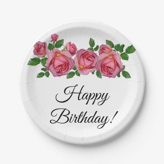 Perzik Rozen Birthday Papieren Bordje (Voorkant)