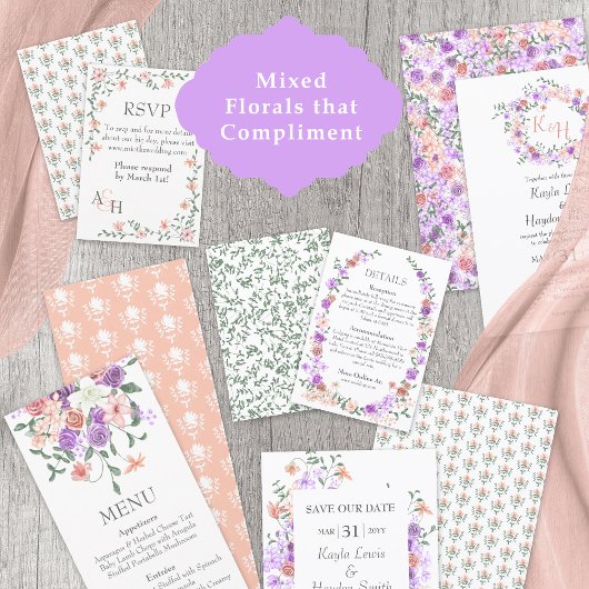 Perzik Rozen, Bladgroene wijnstok bruiloft RSVP Ka