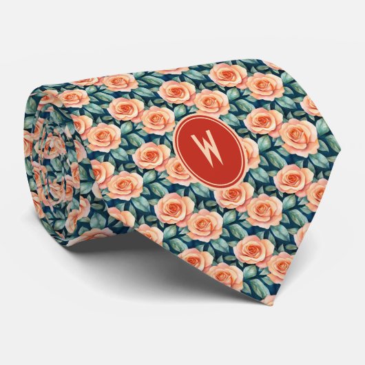 Perzik Rozen Bloemen Stropdas (Opgerold)