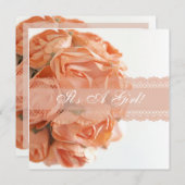 Perzik Rozen en de Uitnodiging van het Baby shower (Voorkant / Achterkant)