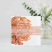 Perzik Rozen en de Uitnodiging van het Baby shower (Staand voorkant)